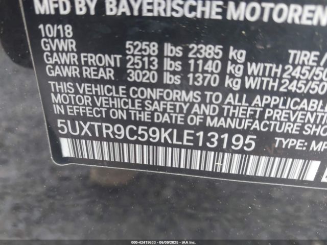 2019 BMW X3 5UXTR9C59KLE13195 Photo 8