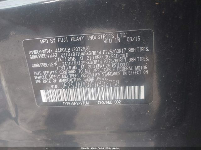 JF2SJADC8FH802758 Subaru 2.5na u5