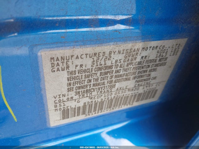 3N1AB8CV1NY317998 Nissan 2022