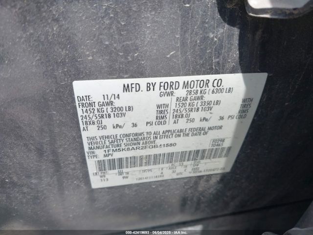 1FM5K8AR2FGB41580 Ford Police Interceptor