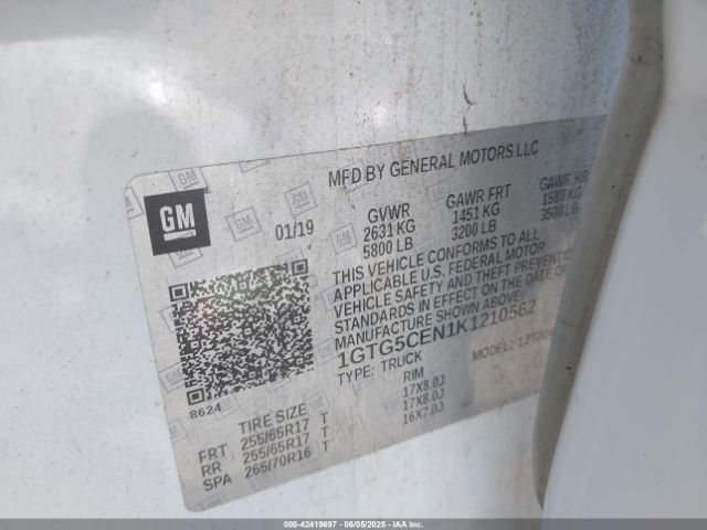 1GTG5CEN1K1210562 GMC CANYON SLE
