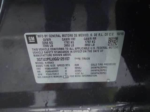 3GTU2PEJ0GG125107 GMC l86 - sidi, vvt, afm, e85 max, alum