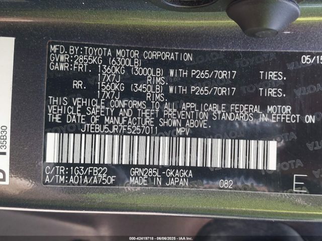 2015 TOYOTA 4RUNNER JTEBU5JR7F5257011 Photo 8
