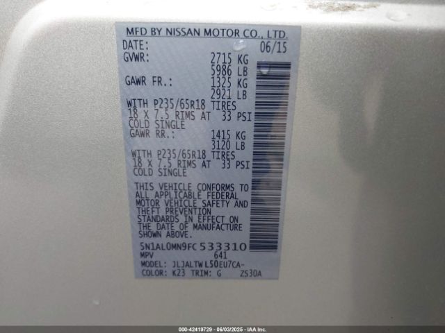 2015 INFINITI QX60 5N1AL0MN9FC533310 Photo 8