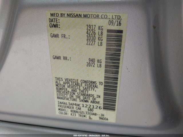 1N4AL3AP4HC122126 Nissan 2017