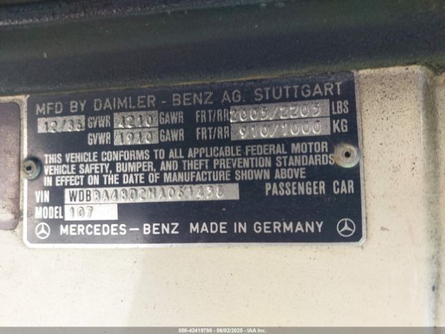 1987 MERCEDES-BENZ 560 WDBBA48D2HA061438 Photo 8
