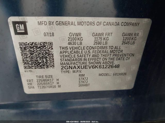 2019 CHEVROLET EQUINOX 2GNAXUEV6K6122648 Photo 8