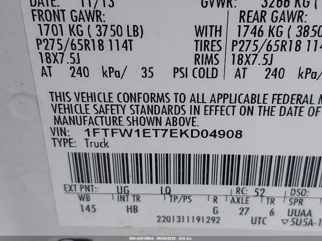 1FTFW1ET7EKD04908 Ford 2014