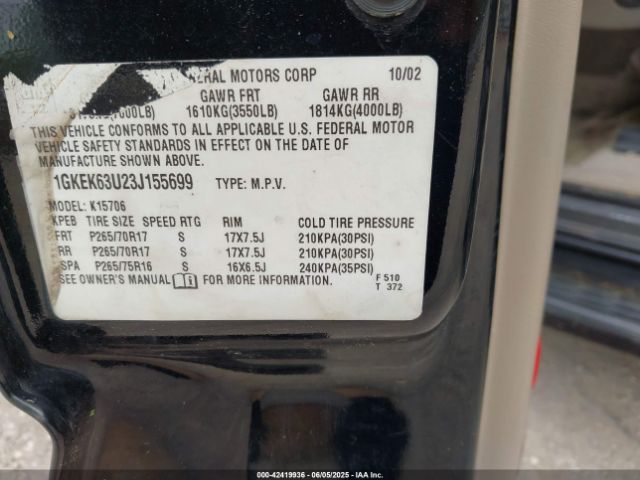 2003 GMC YUKON 1GKEK63U23J155699 Photo 8