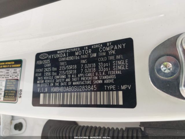 KM8HB3AB0SU283845 Hyundai Kona Sel
