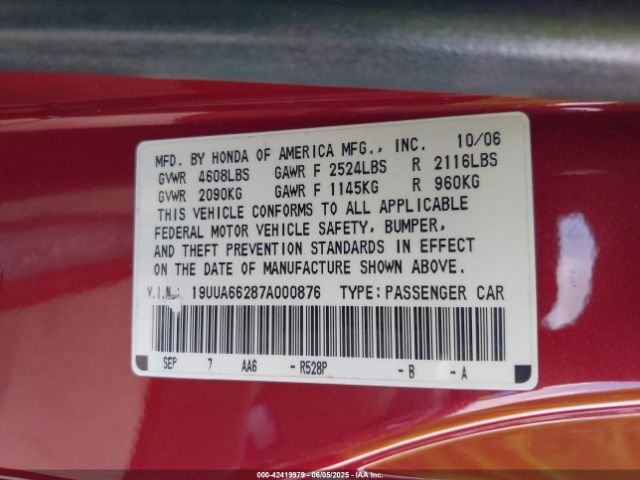 2007 ACURA TL 19UUA66287A000876 Photo 8