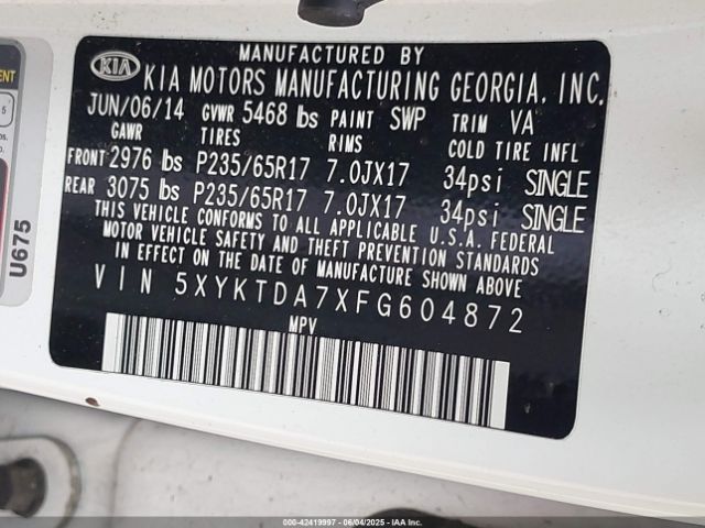 5XYKTDA7XFG604872 KIA Sorento Lx V6