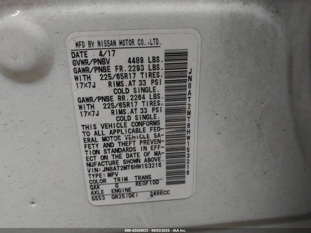 Продаж на аукціоні авто 2017 Nissan Rogue Sv, vin: JN8AT2MT6HW153216, номер лоту: 42420023