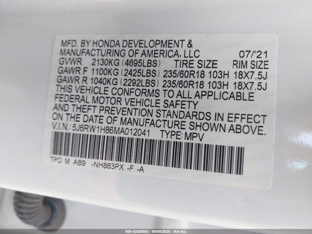 5J6RW1H86MA012041 Honda l15be
