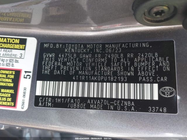 4T1R11AK0PU182193 Toyota CAMRY LE