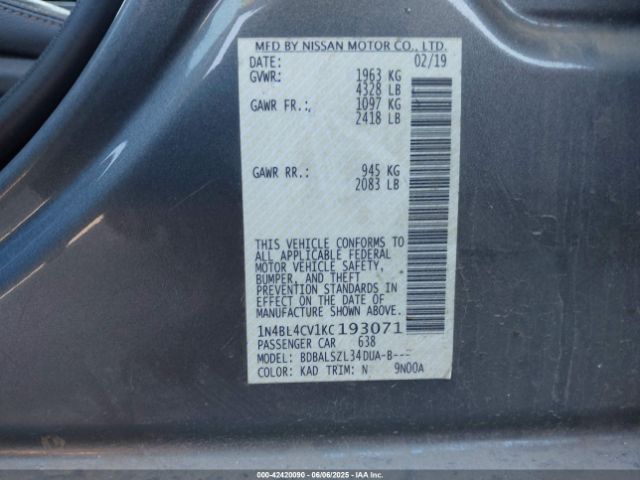2019 NISSAN ALTIMA 1N4BL4CV1KC193071 Photo 8
