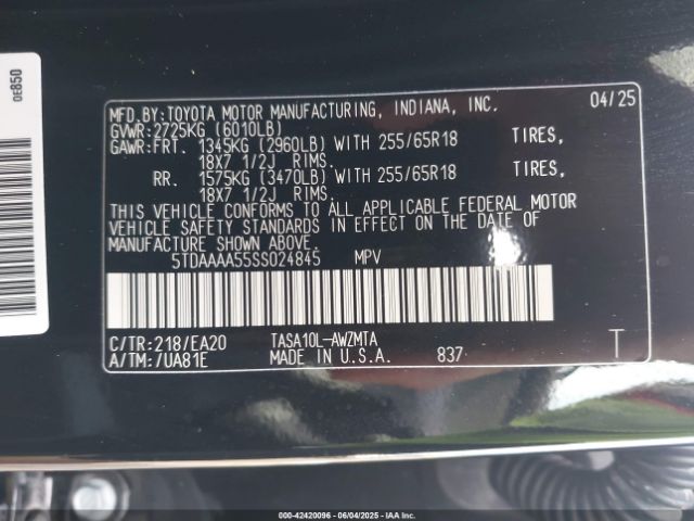 5TDAAAA55SS024845 Toyota Grand Highlander Xle