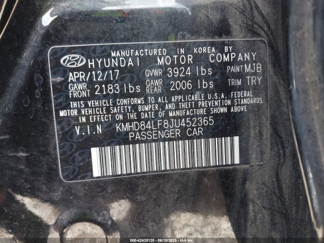 KMHD84LF8JU452365 Hyundai mpi nu