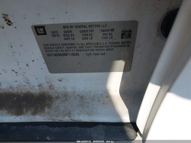 1G11A5SA9GF118505 Chevrolet lcv -sidi, dcvcp, vvt, dcvcp, e85 max, e0-e100, aluminum