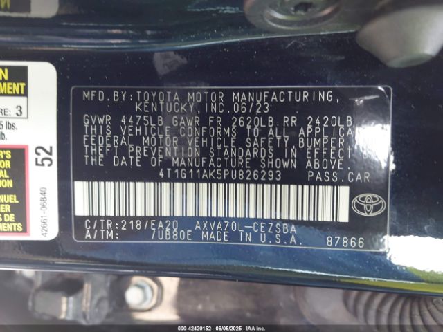 4T1G11AK5PU826293 Toyota CAMRY SE