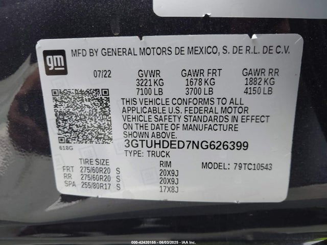3GTUHDED7NG626399 GMC l84