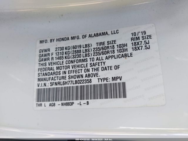 2020 HONDA ODYSSEY 5FNRL6H77LB022358 Photo 8