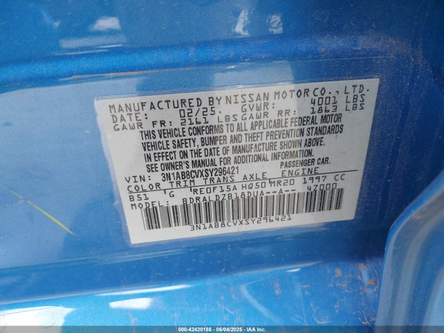 3N1AB8CVXSY296421 Nissan SENTRA SV