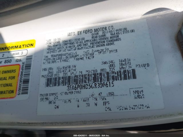 3FA6P0HD5GR300615 Ford FUSION SE