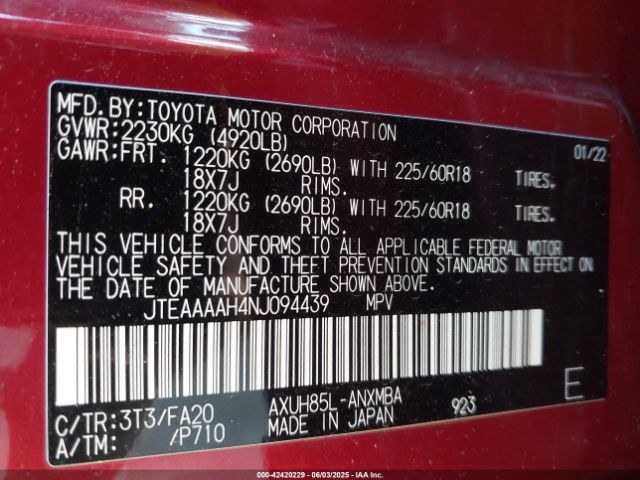 2022 TOYOTA VENZA JTEAAAAH4NJ094439 Photo 8
