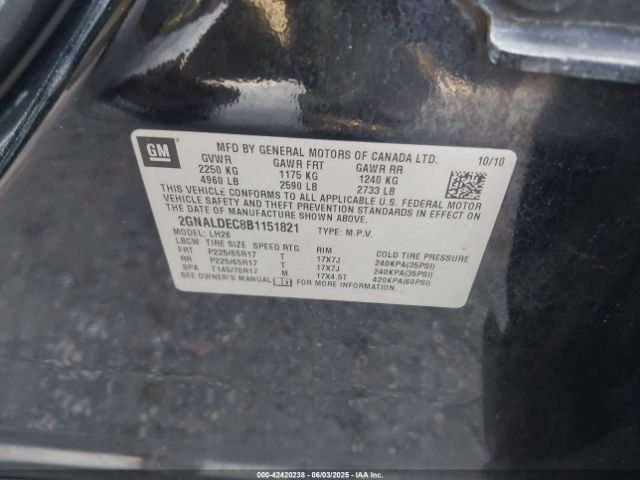 2011 CHEVROLET EQUINOX 2GNALDEC8B1151821 Photo 8