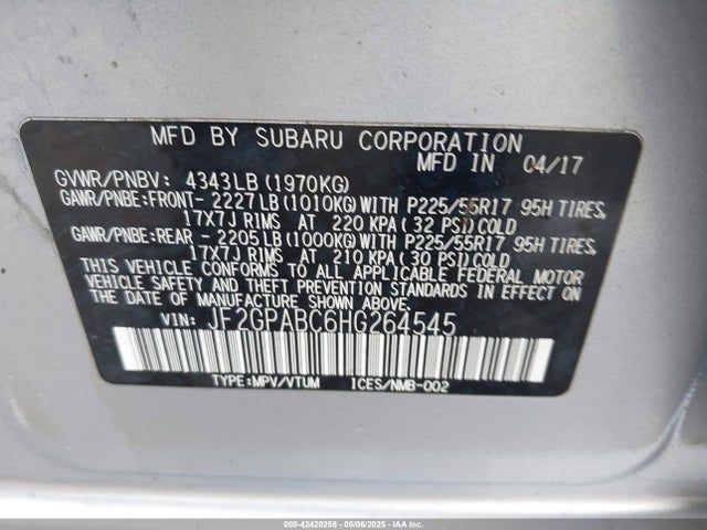 Subaru naturally aspirated 2017 JF2GPABC6HG264545 Image 9