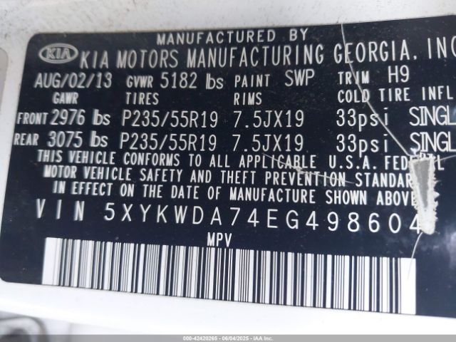 5XYKWDA74EG498604 KIA Sorento Sx V6