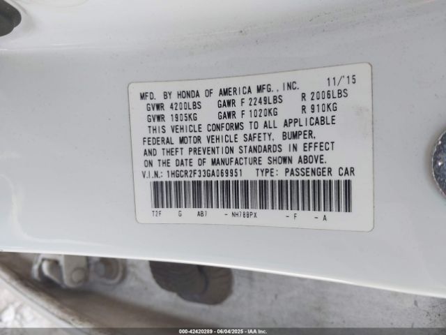 1HGCR2F33GA069951 Honda ACCORD LX