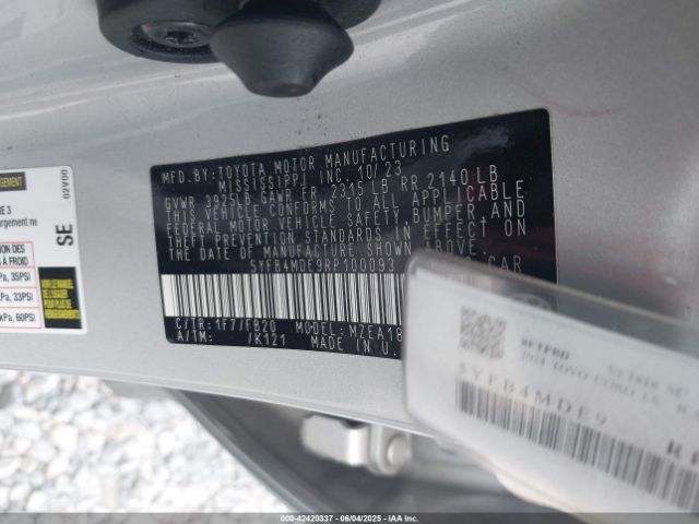 5YFB4MDE9RP100093 Toyota COROLLA LE