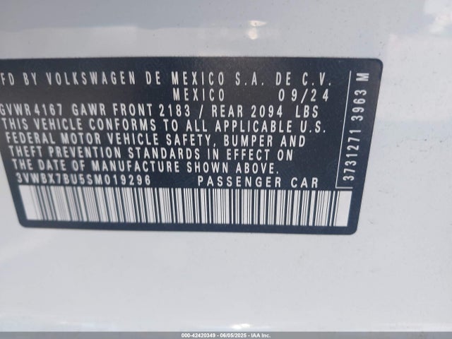 3VWBX7BU5SM019296 Volkswagen tsi