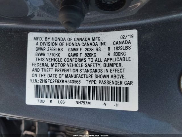 2019 HONDA CIVIC 2HGFC2F8XKH540563 Photo 8