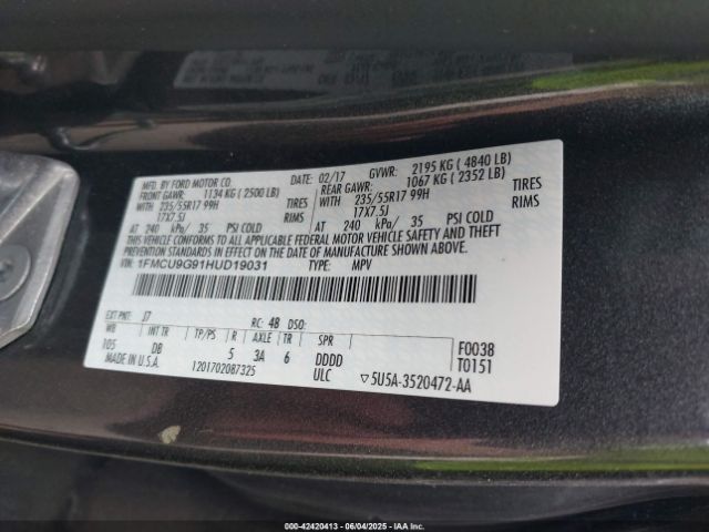 2017 FORD ESCAPE 1FMCU9G91HUD19031 Photo 8