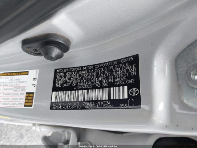 JTDKN3DU5F1931380 Toyota 2zr-fxe+3jm