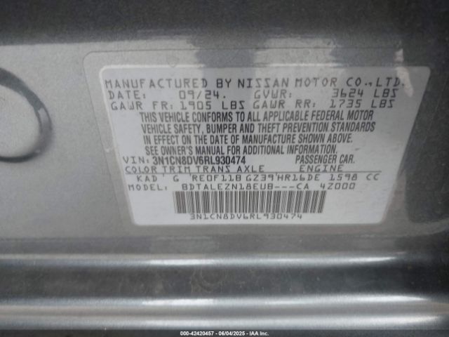 3N1CN8DV6RL930474 Nissan Versa 1.6 S