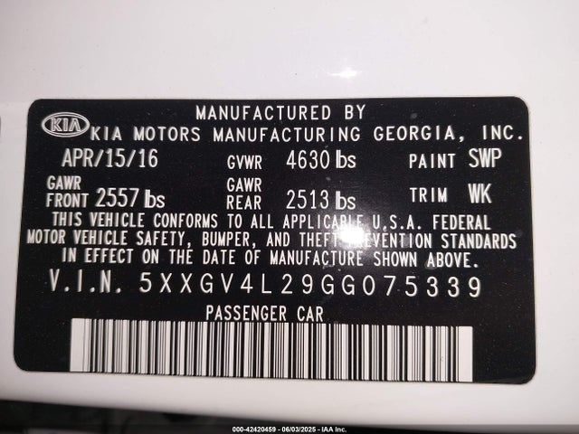 5XXGV4L29GG075339 KIA t-gdi theta ii