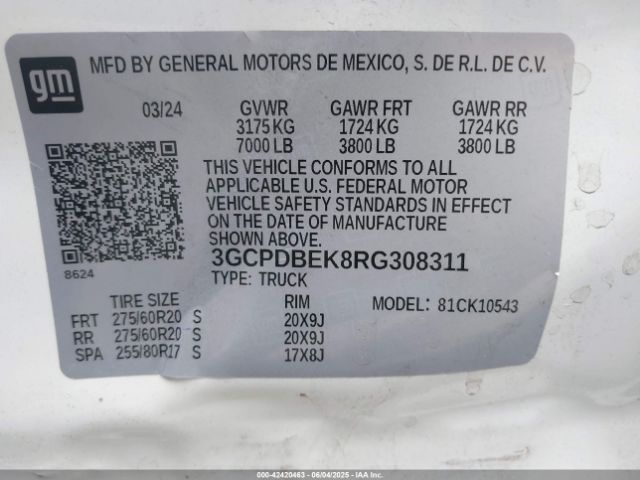 3GCPDBEK8RG308311 Chevrolet Silverado 1500 4wd  Short Bed Custom
