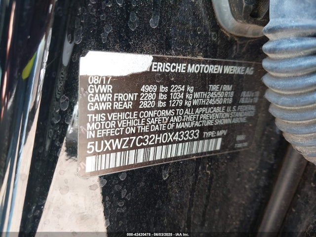 5UXWZ7C32H0X43333 BMW 2017