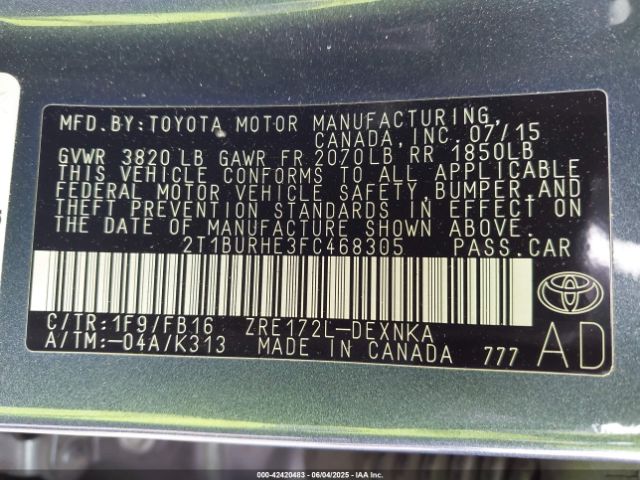 2T1BURHE3FC468305 Toyota COROLLA LE