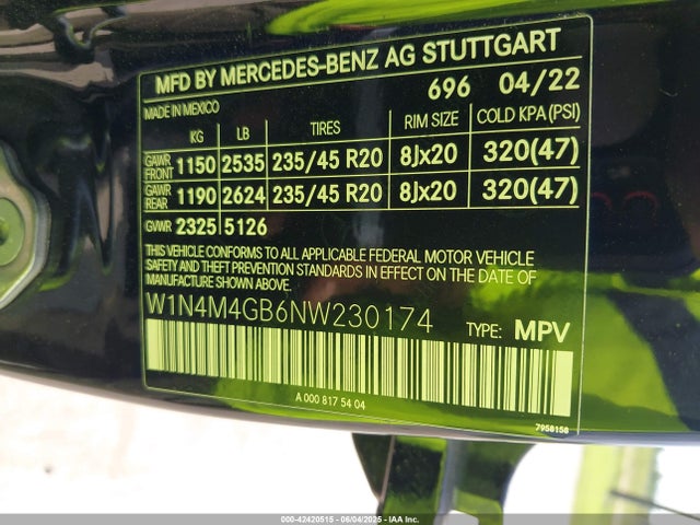 W1N4M4GB6NW230174 Mercedes-Benz m260
