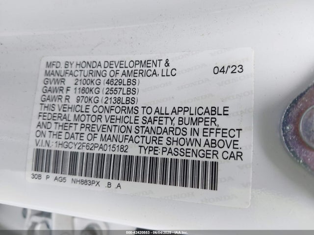 1HGCY2F62PA015182 Honda lfc5