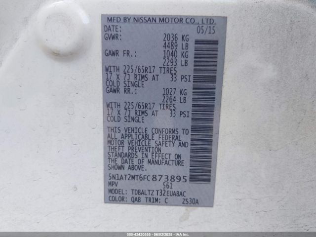 5N1AT2MT6FC873895 Nissan ROGUE SV