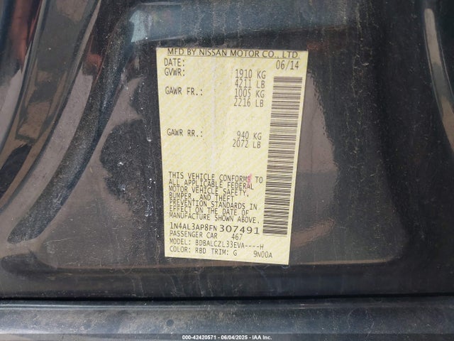 1N4AL3AP8FN307491 Nissan Altima 2.5 S