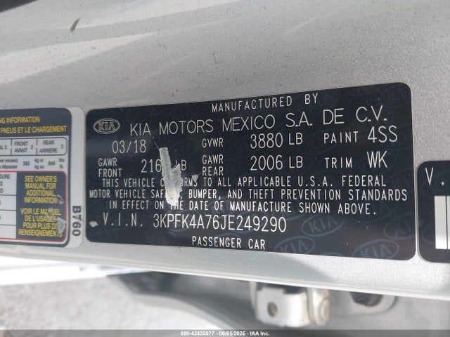 KIA mpi nu 2018 3KPFK4A76JE249290 Image 9