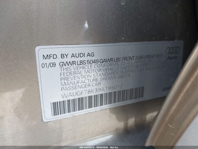 2009 AUDI A4 WAUGF78K39A195012 Photo 8