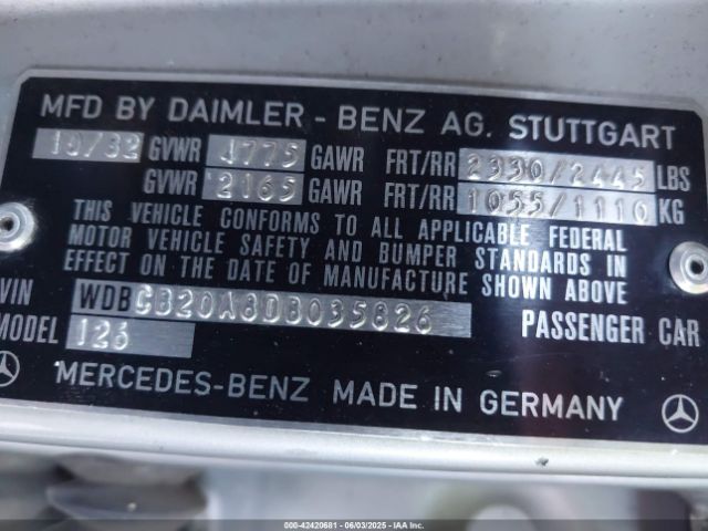 1983 MERCEDES-BENZ 300 WDBCB20A8DB035826 Photo 8